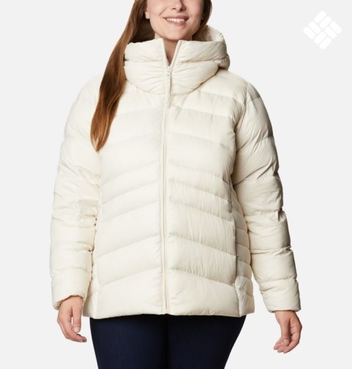 Women's Columbia Autumn Park Hooded Down Jackets Cream | Plus Size CA-VL3C0